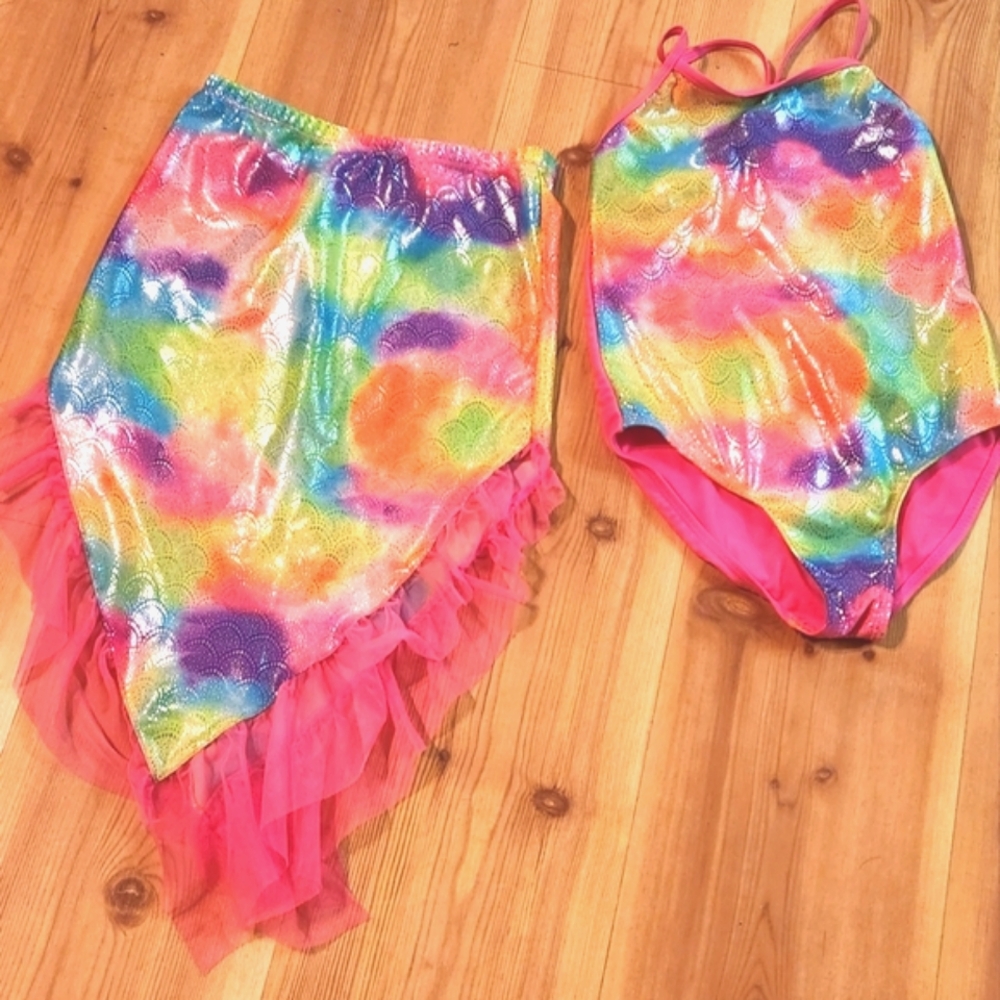 Wonder Nation Girls 7-8 & Plus Mermaid One-Piece Swimsuit and Mermaid Tail Cove